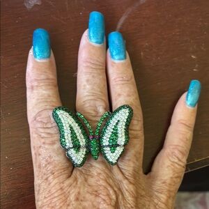 Green and Silver Butterfly Ring